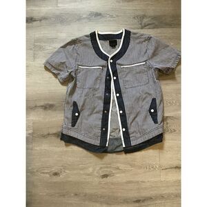 Decibel Shirt Mens Large Blue‎ White Stripe Denim Baseball Jersey Snaps